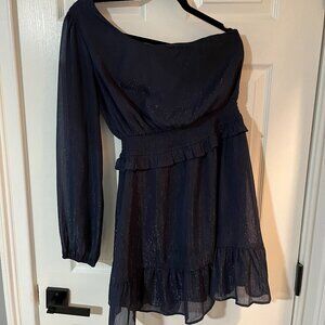 Navy One-Sleeve Cocktail Dress